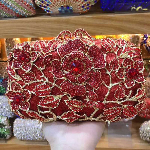 

red rhinestone crystal clutch bag fashion wedding diamond clutches fashion lady golden metal evening bag clutch chain