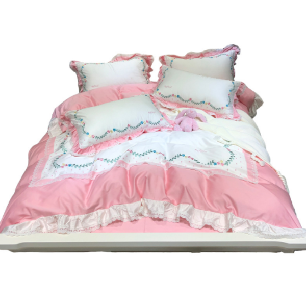 

small fresh embroidery 60 long-staple cotton cotton four-piece sweet sweet girl heart pink bedding