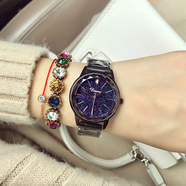 

часы моды звезды набора женщин кварцевые часы личность алмазные зеркало водонепроницаемые часы, Slivery;brown