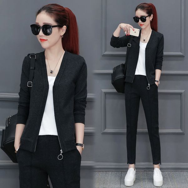 

women spring long sleeved sportswear suit women's outfit tracksuit set, White