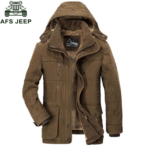 AFS JEEP 2018 Parkas Erkekler Kış Ceket Askeri Parka Ceket Erkek Kapşonlu Yaka Ayrılabilir Şapka Yün Liner Veste Homme Büyük Boy 6XL