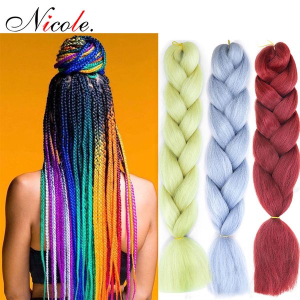 

nicole 24inch omber jumbo braiding crochet hair new style soft kanekalon fieber black-purple-blue color rainbow synthetic hair extensions