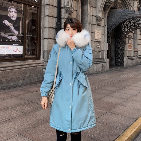 

outside china autumn and winter cotton coat suit women's korean-style long lambs wool loose-fit bf cotton-padded clothes waist h, Blue;black