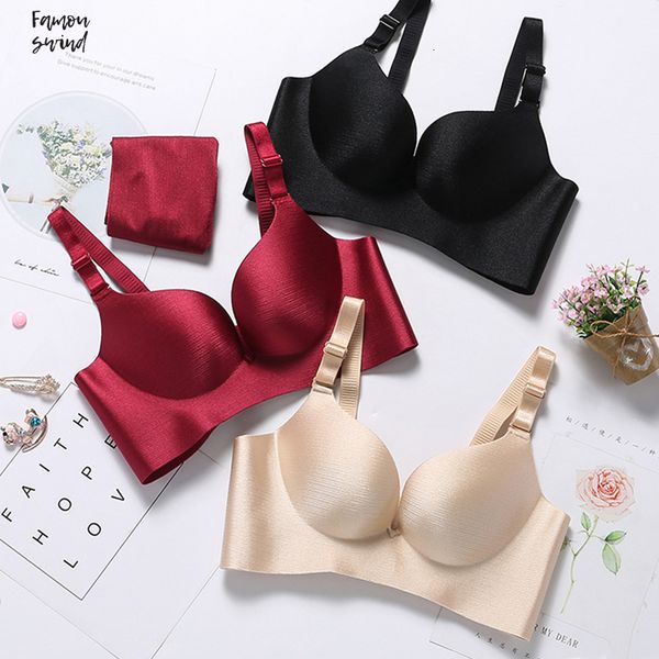 

simple bras solid gather adjustable women bra seamless push up bra lingerie plus size underwear women, Red;black