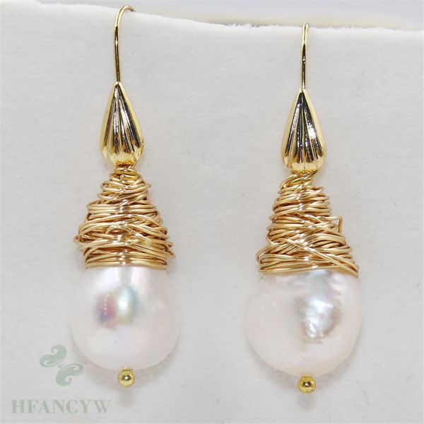 

15-20mm white baroque pearl earrings hook gift flawless highlights fashion dangler no damage wedding jewelry women twopin, Silver