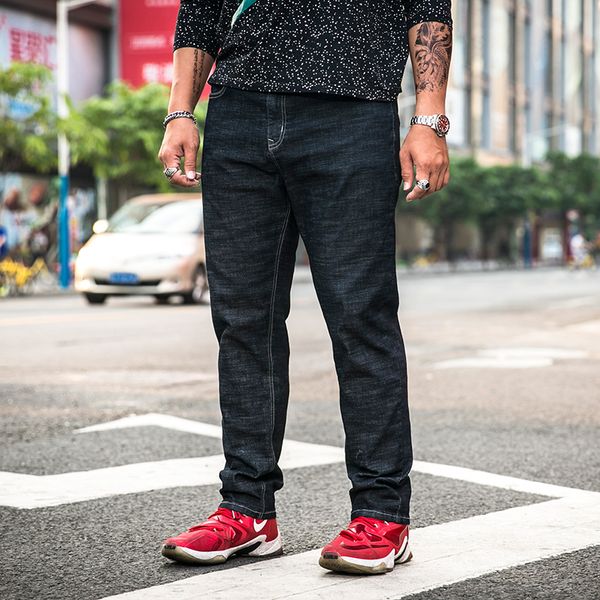 

2019 vintage designer men elastic waist drawstring jeans black slim fit denim pants classical jeans homme cotton brand men, Blue