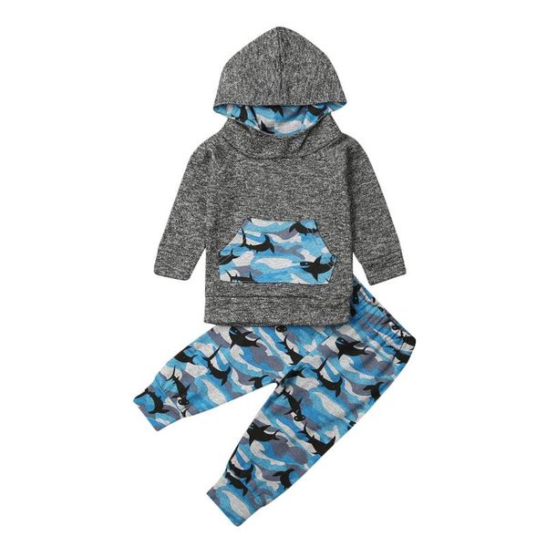

2pcs kids baby girl boy hooded camo pants autumn outfits clothes, White