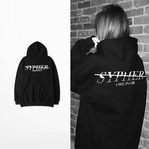 

trends couple jacket japanese harajuku retro graffiti hip hop hip hop hooded plus velvet sweater men learn hoodie tide, Black