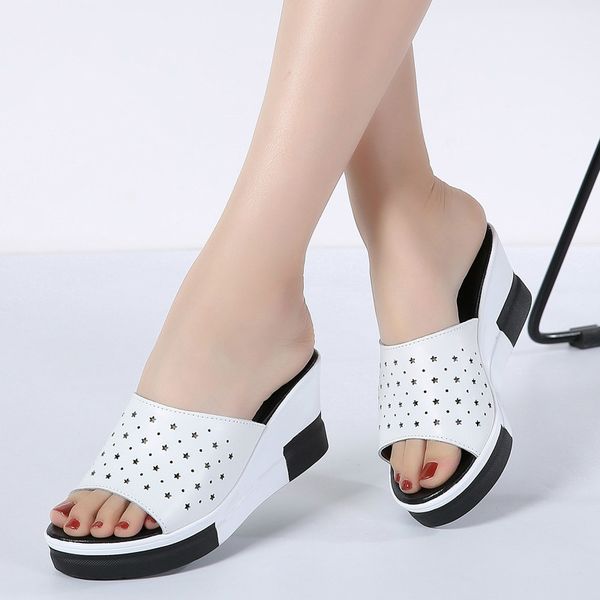 

slippers 2021 summer women platform sandals shoes slides beach slip-on round toe white flip flops, Black