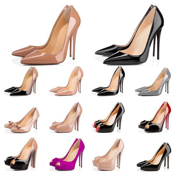 

high heels so kate red with bottoms womens stiletto heels 8  12cm genuine leather point toe pump loafers rubber size 35-42 with box, Black