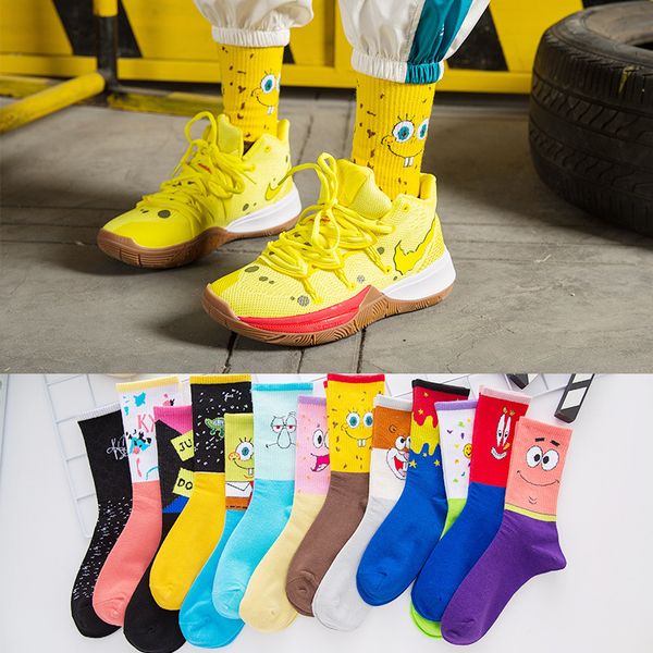 

fashion men's sokc cotton personality cartoon character casual socks harajuku creative hip hop happy skateboard, Black