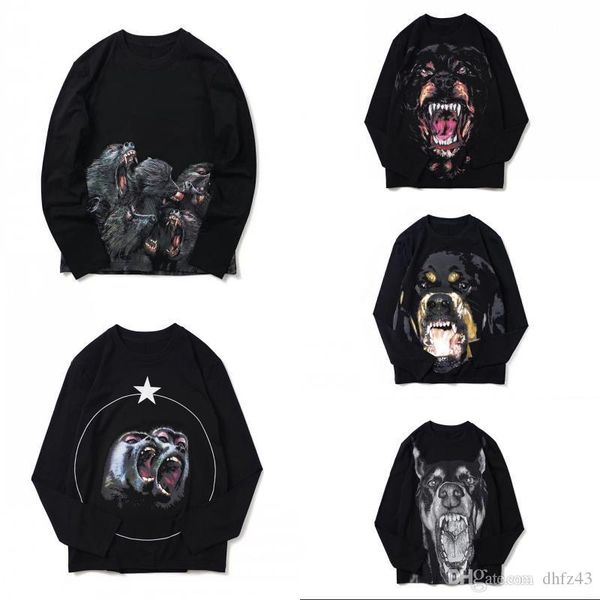 

luxury mens designer t shirt long sleeve casual fashion animal printing men women hip hop tees size s-xxl, White;black