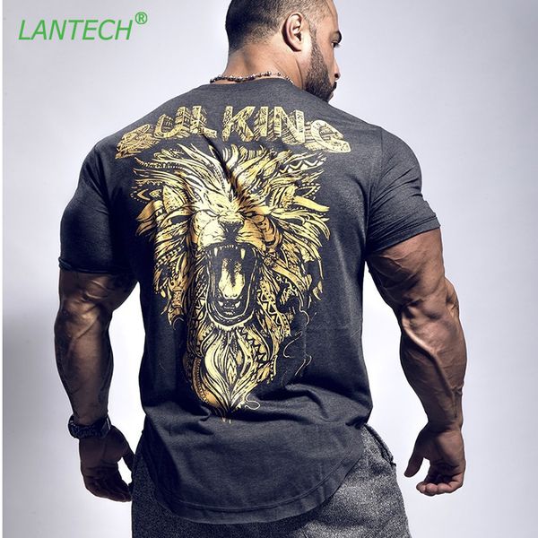 

lantech men gym fitness running shirt jogging run sports sportswear muscle bodybuilding compression tights shirt short sleeve, Black;blue