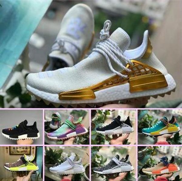 

2019 new pharrell williams human race mens women sports running shoes black white grey primeknit pk runner xr1 r1 r2 trainers