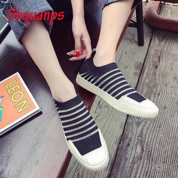 

2019 new arrivals womens shoes casual slip on flat shoes stripe breathable sneaker tenis feminino chaussures femmes scarpe donna, Black