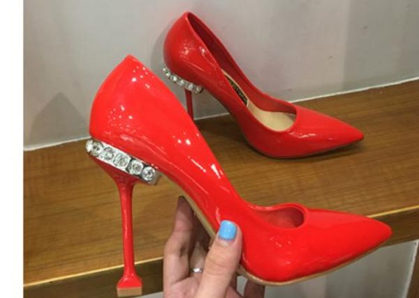 

2019 women's shoes in spring and autumn with new style high heel fine heel pointed end water drill shoes heel 6cm,8cm ,10cm @212, Black