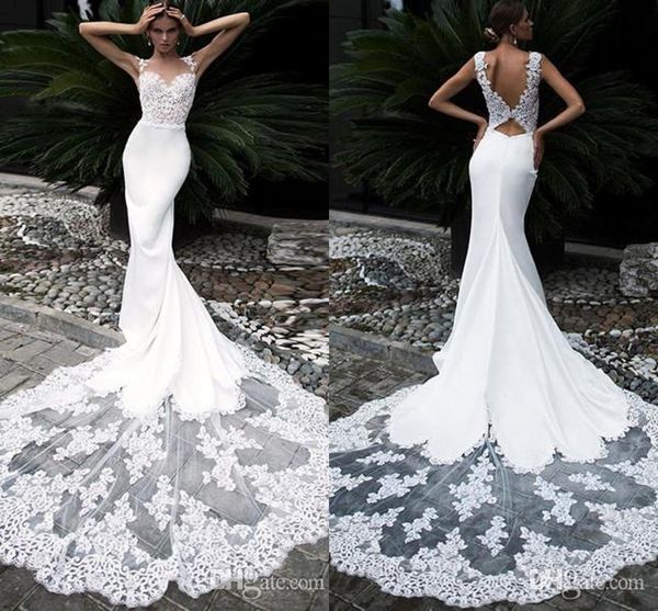 

vintage beach mermaid wedding dresses sweetheart lace applique court train satin wedding dress bridal gowns vestidos de novia custom, White