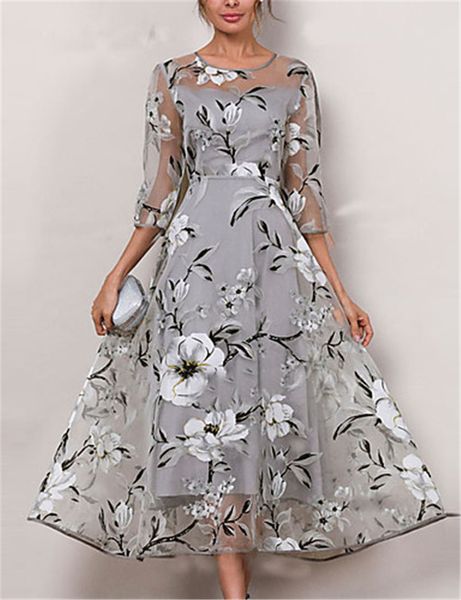 

floral print womens casual dresses fashion plus size transparent panelled womens designer dresses casual females clothing, Black;gray