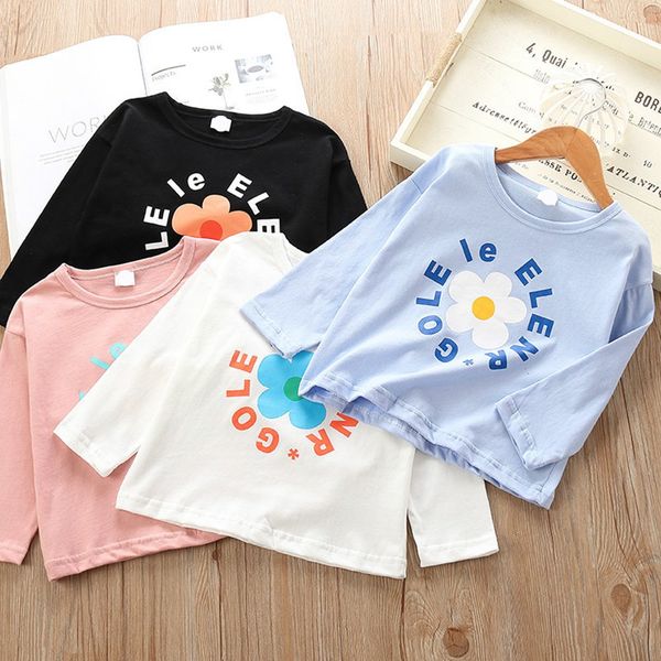 

2019 casual autumn t-shirt for baby girls kids children printed letter flower t-shirt tee wt735, Blue
