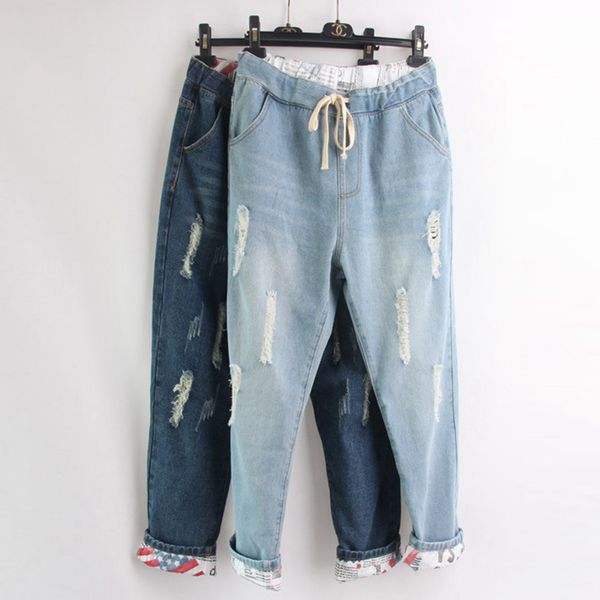 

lguc.h plus size ripped jeans woman torn large big size women jeans casual loose denim women pants trousers street wear 5xl 6xl, Blue