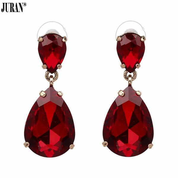 

juran classic red exquisite crystal dangle earrings for women 6 colors water drop earrings statement party jewelry brincos, Silver