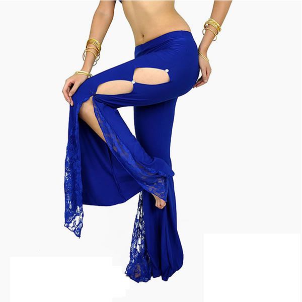 

belly dance costume slit sides lace pants with rhinestones practice long pants yoga dance school wholesale costume sf325, Black;red
