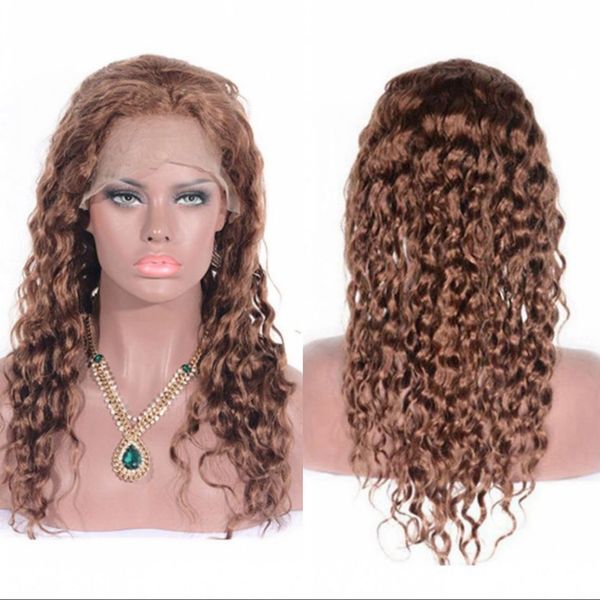 

130% density human hair wig deep curly lace front wig 30# mongolian hair glueless wig with baby hair, Black;brown
