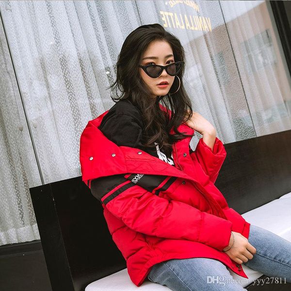 

женская зимняя куртка 2019 дизайнер куртка утолщение женской корейской версии стиля письмо harajuku шить пальто зимы пару jacke, Black