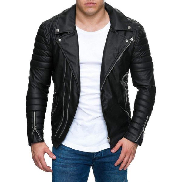 

leather jacket male new casual zippers motorcycle leather jacket men punk outwear handsome black biker men m-3xl