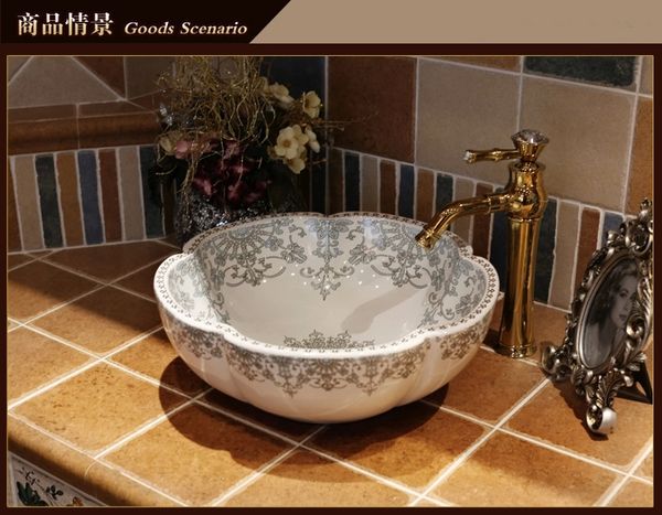 Europa Vintage-Stil Keramik-Kunst-Waschbecken, Aufsatzwaschbecken, Badezimmer-Waschbecken, Eitelkeiten, Aufsatzwaschbecken