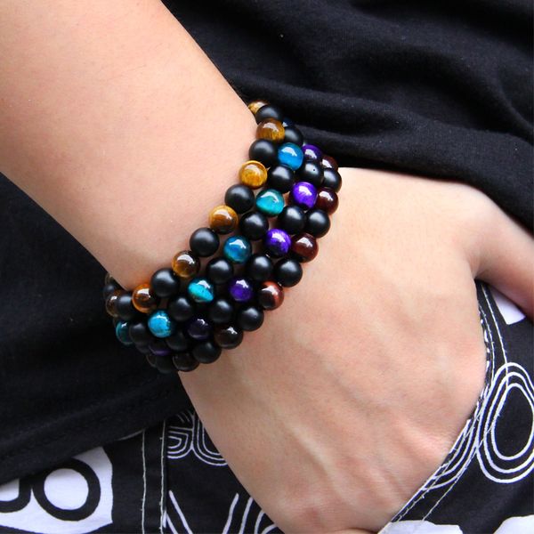

bracelets men natural black onyx 8mm tiger eye beads charm bracelets for women homme jewelry oeil du tigre bijoux