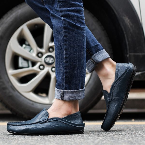 

big size 38-57 slip on casual men loafers spring and autumn mens moccasins shoes genuine leather men flats shoes nice xz-115, Black