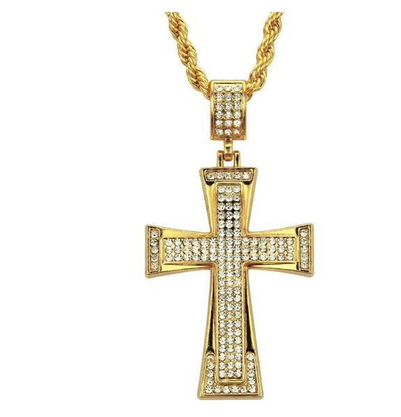 

new european and american fashion trend men hip-hop personality diamond retro cross boutique pendant necklace pendant jewelry, Silver