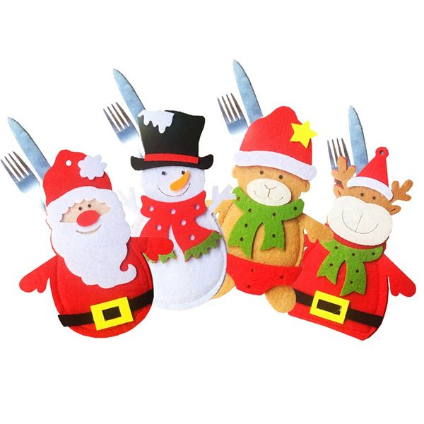 

4pcs santa claus christmas cutlery holder bags fork spoon pockets table decor snowman silverware holders ornaments new year home