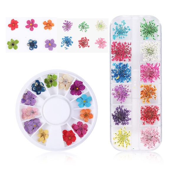 

12 colorsdried flowers leaf nail decoration natural floral sticker 3d dry beauty nail art decals jewelry uv gel polish manicure, Black