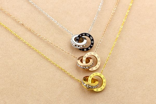 

2020 drill Roman numerals short necklace for woman South Korea fashion titanium steel rose gold plated collar bone chai