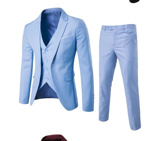 Ucuz In Stok Damat smokin Slim Fit Bir Düğme Groomsmen Düğün Smokin Popüler Erkekler Örgün Balo Ceket Blazer Suit (Ceket + Yelek + Pantolon)
