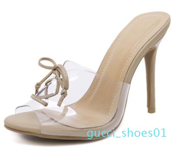 

pvc high heel sandals peep toe lace up transparent mules dress heels 2018 summer women stiletto heel shoes g01, Black