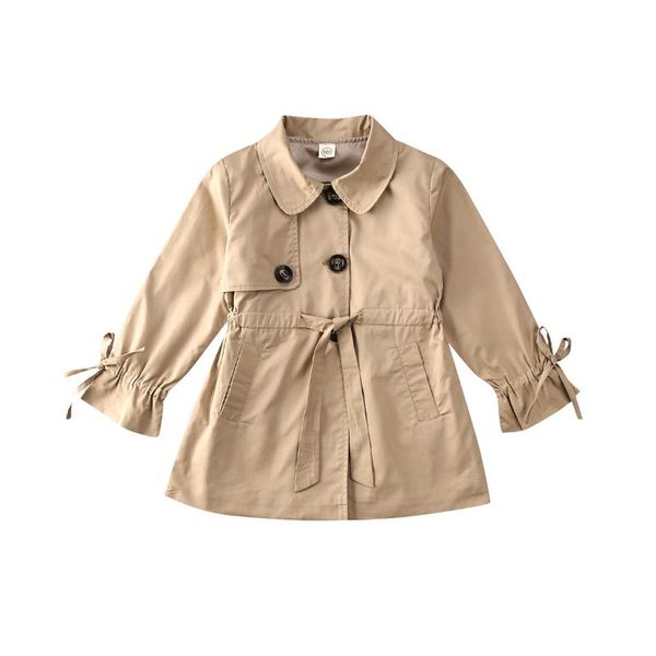

england style kids baby girl windbreaker outerwear children girl clothes khaki coat jacket bow long sleeve long overcoat 1-7y, Blue;gray