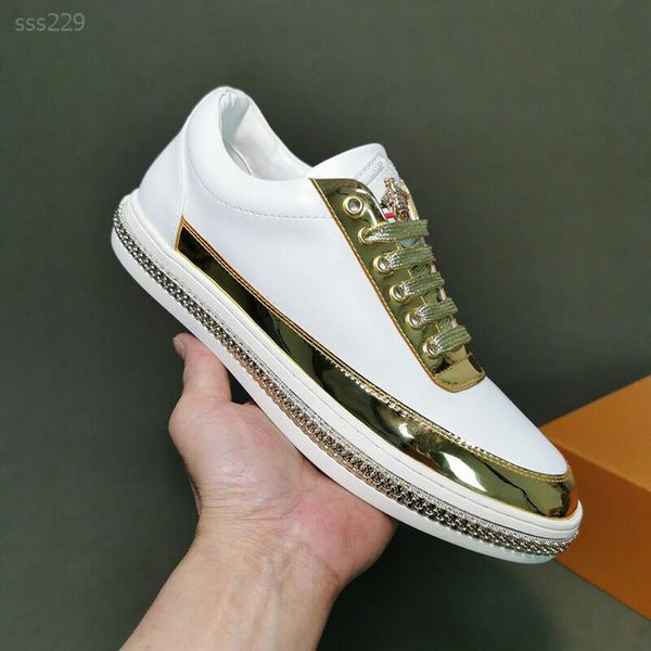 

2020 new european men's shoes fashion metal color matching casual leather printed board shoes tide factory direct sales size 39-44cm, Black