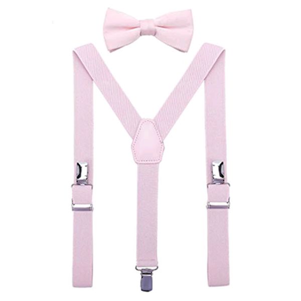 

boys' suspenders and bow tie with pu leather elastic y shape, Black
