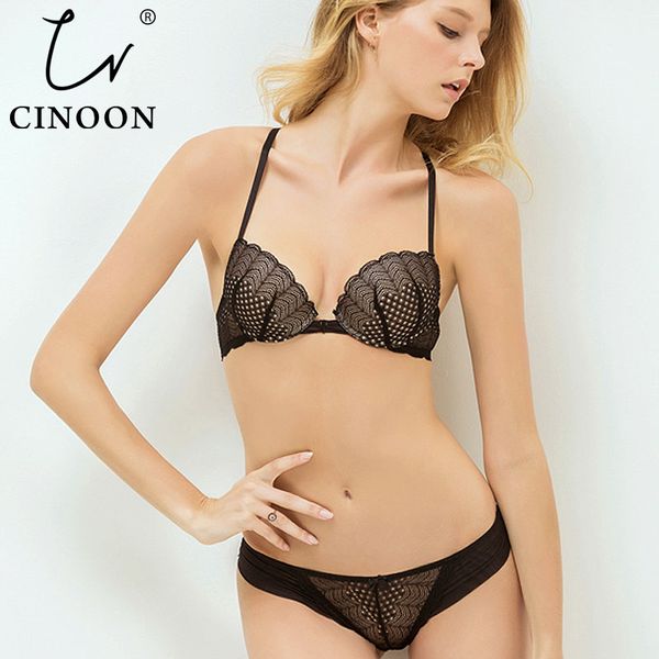 

cinoon lace sexy прозрачное красивая назад strappy bralette женщины нижнее белье передняя пряжка push up bra brief set lingeries set, Red;black