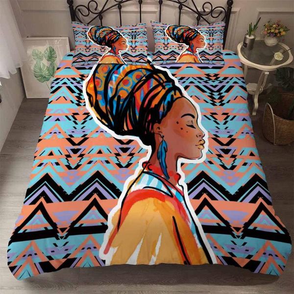 

african woman in traditional dress bedding set ethnic afro decor duvet covers 2/3 pieces ancient print bedspread dropship