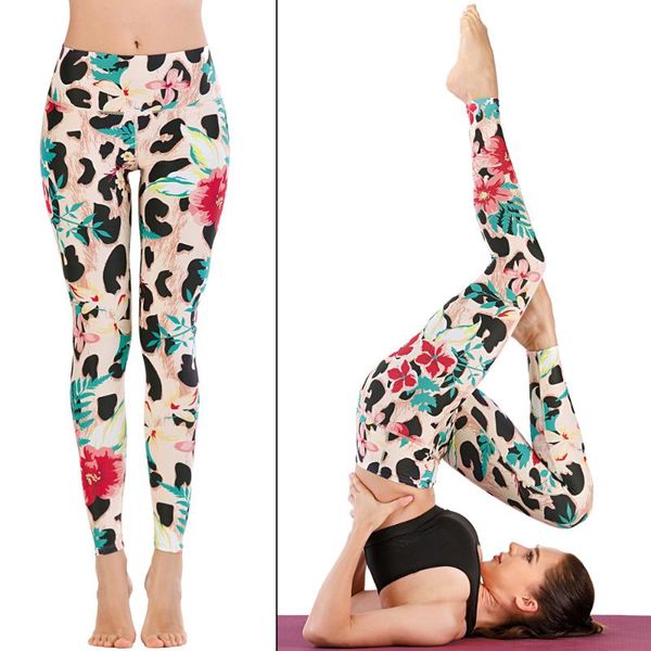 

2020 floral print yoga pants fitness high waist workout leggings gym yoga pants elastic slim sports leggings plus size s-xl, White;red