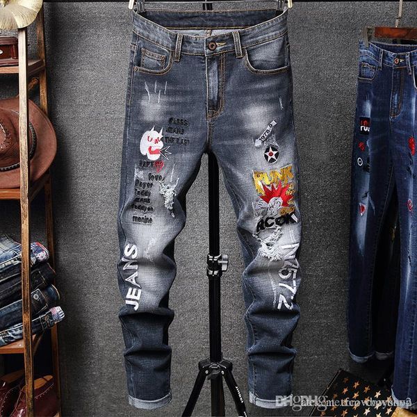 

men's 2020 luxury designer jeans skinny biker ripped jeans de designer pour hommes diesel men jeans da uomo slim fit good quality, Blue