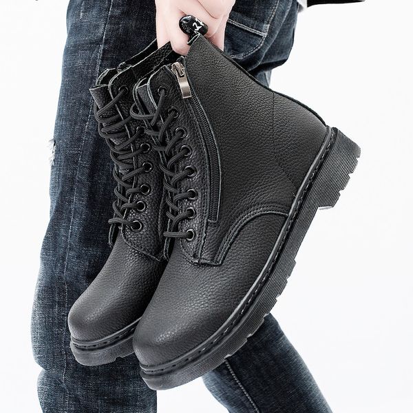 

men and women couple models side zipper martin boots men fashion trendy comfortable tooling shoes men's martin boots, Black