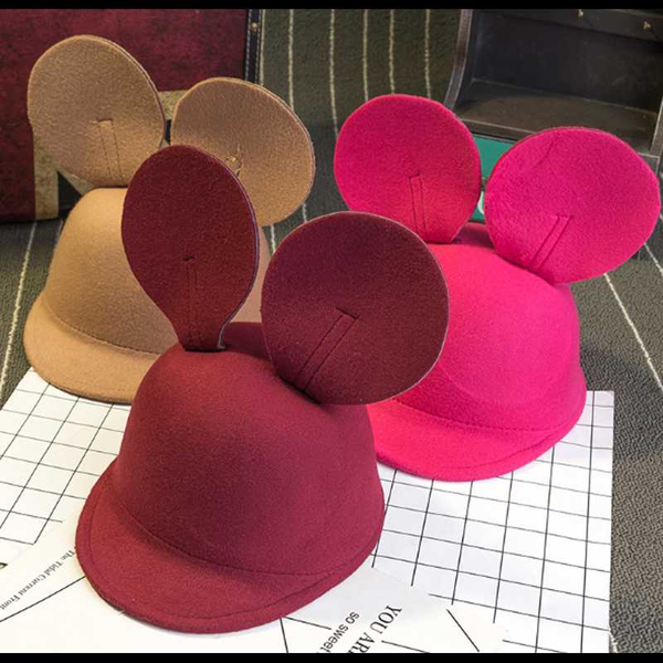 

2020parent-child fashion cute cats mouse big ears hat dome flanging women bowler fashion cap stage performance headdress fedoras, Blue;gray