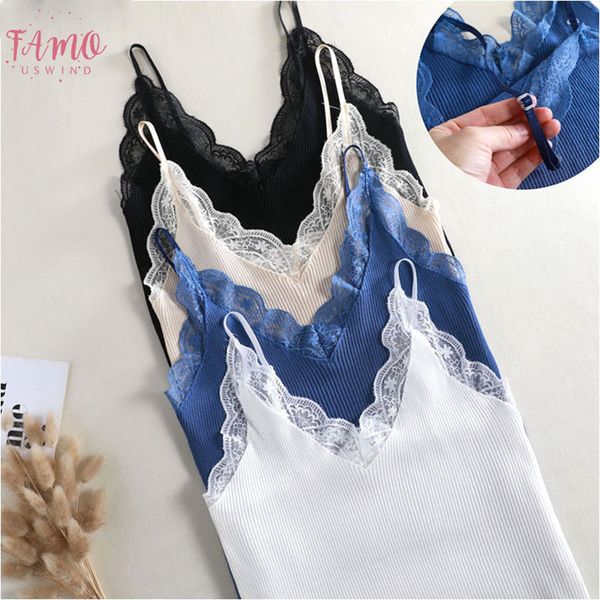 

2019 basic lace camisole summer knit tank women adjustable strap camisole female camis high elasticity casual, White