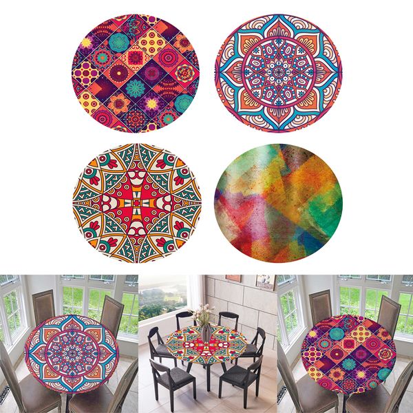 

4x 1.5m home round tablecloth elestic bohemia patterned woodlike table cover