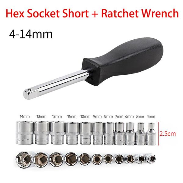 

11pc 1/4 hex socket set adapter short sockets crv torque spanner ratchet wrench head sleeve double tools 4-14mm